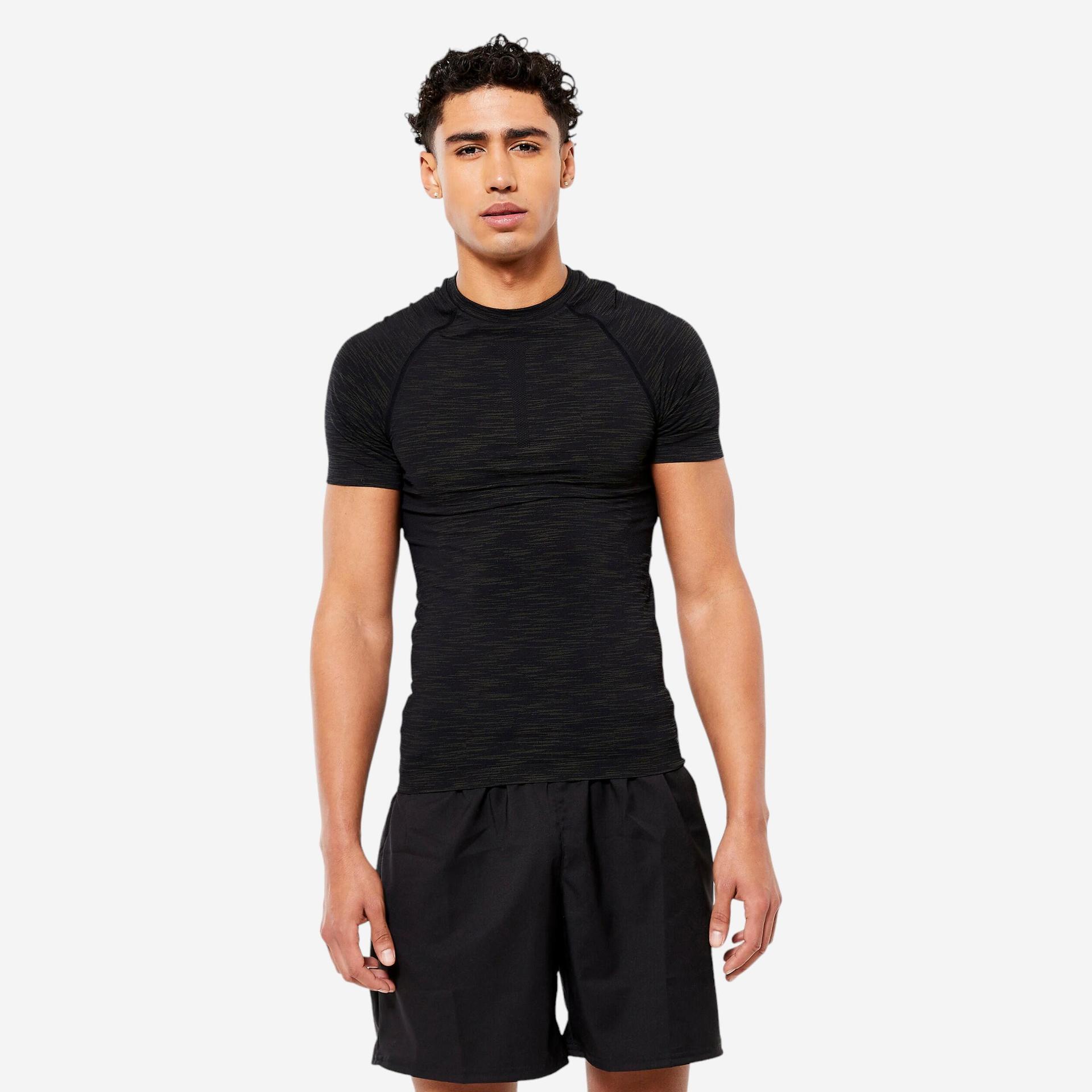 men sports gym compression t-shirt - black