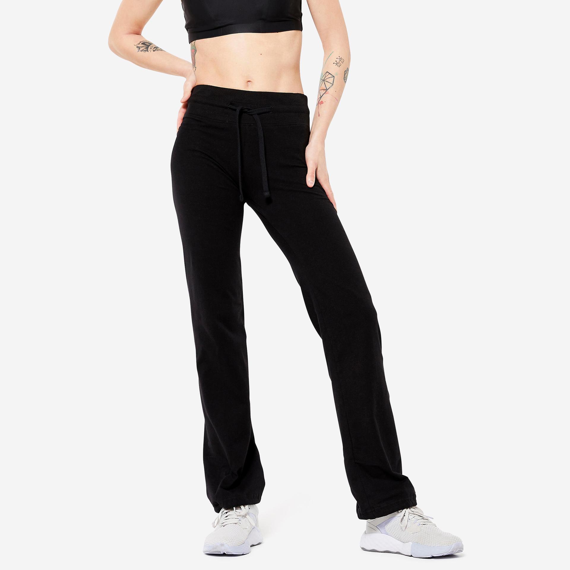 women's trackpant for gym adjustable 500- black