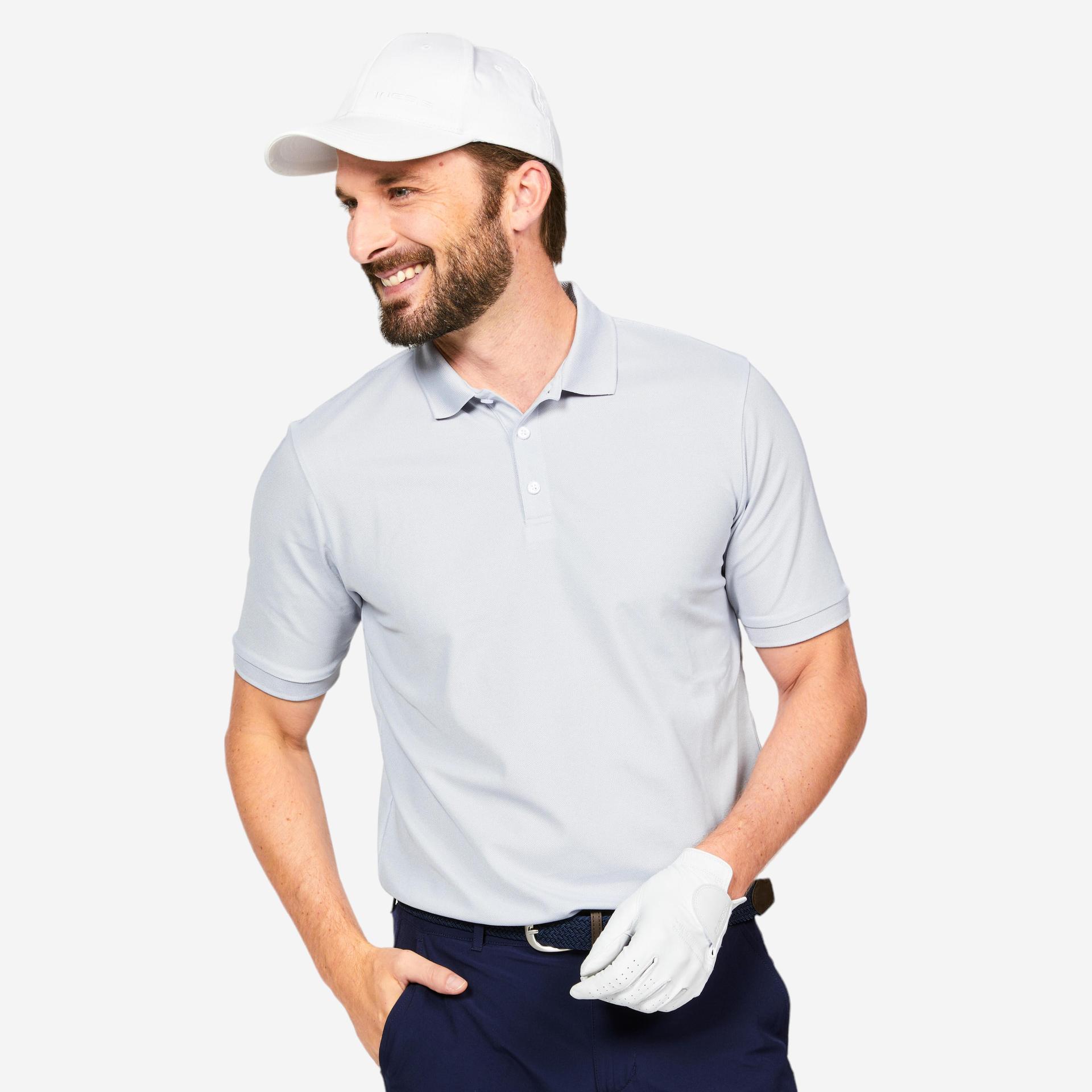 men's golf short-sleeved polo shirt - ww500 pearl grey