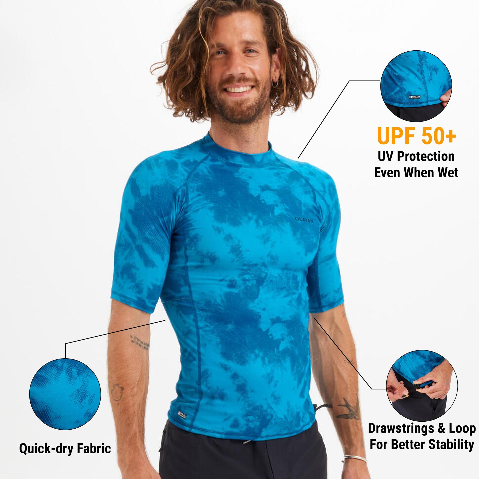 men's short-sleeved uv protection t-shirt - 500 tie dye blue