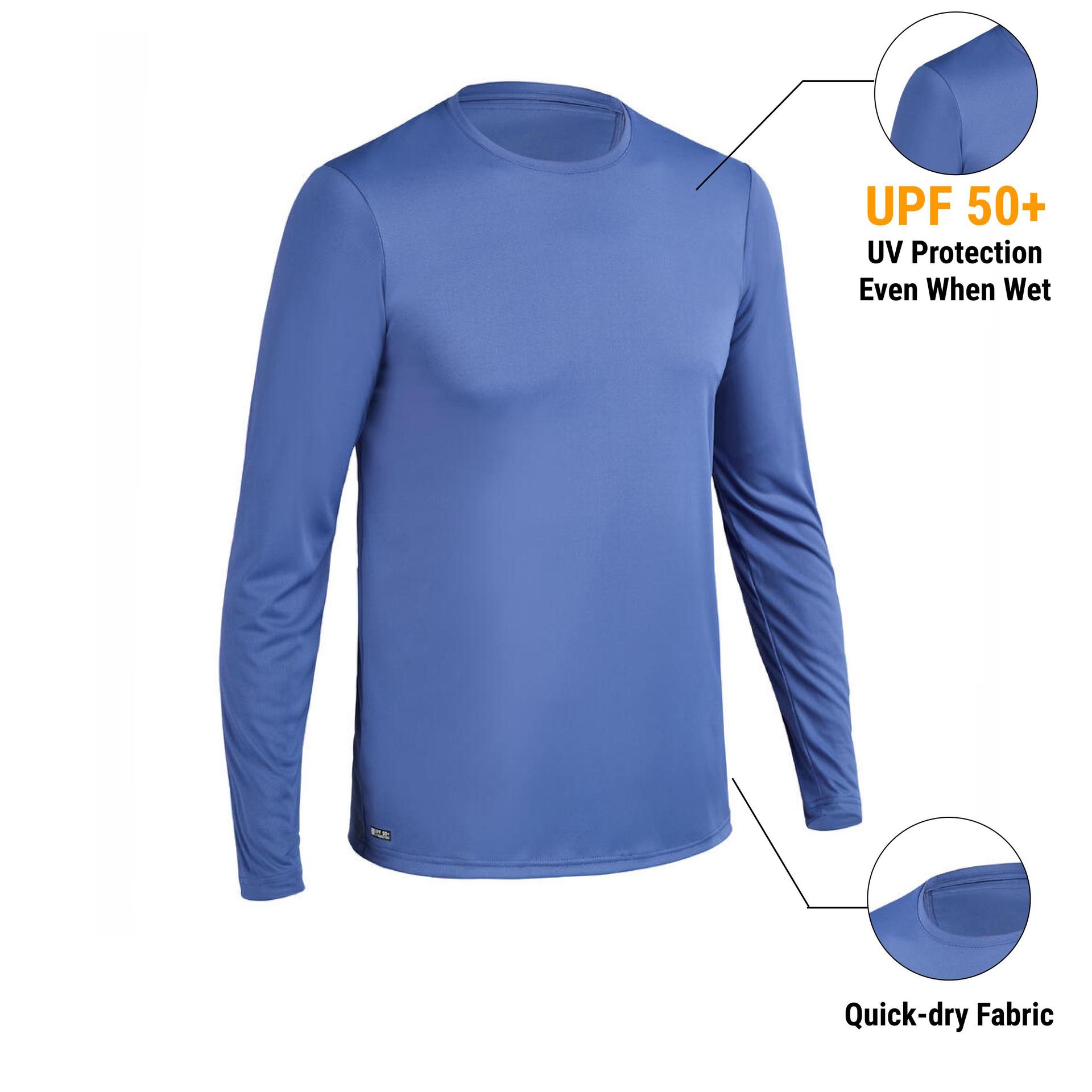 men beachwear surfing long sleeve uv protection regular fit t-shirt blue