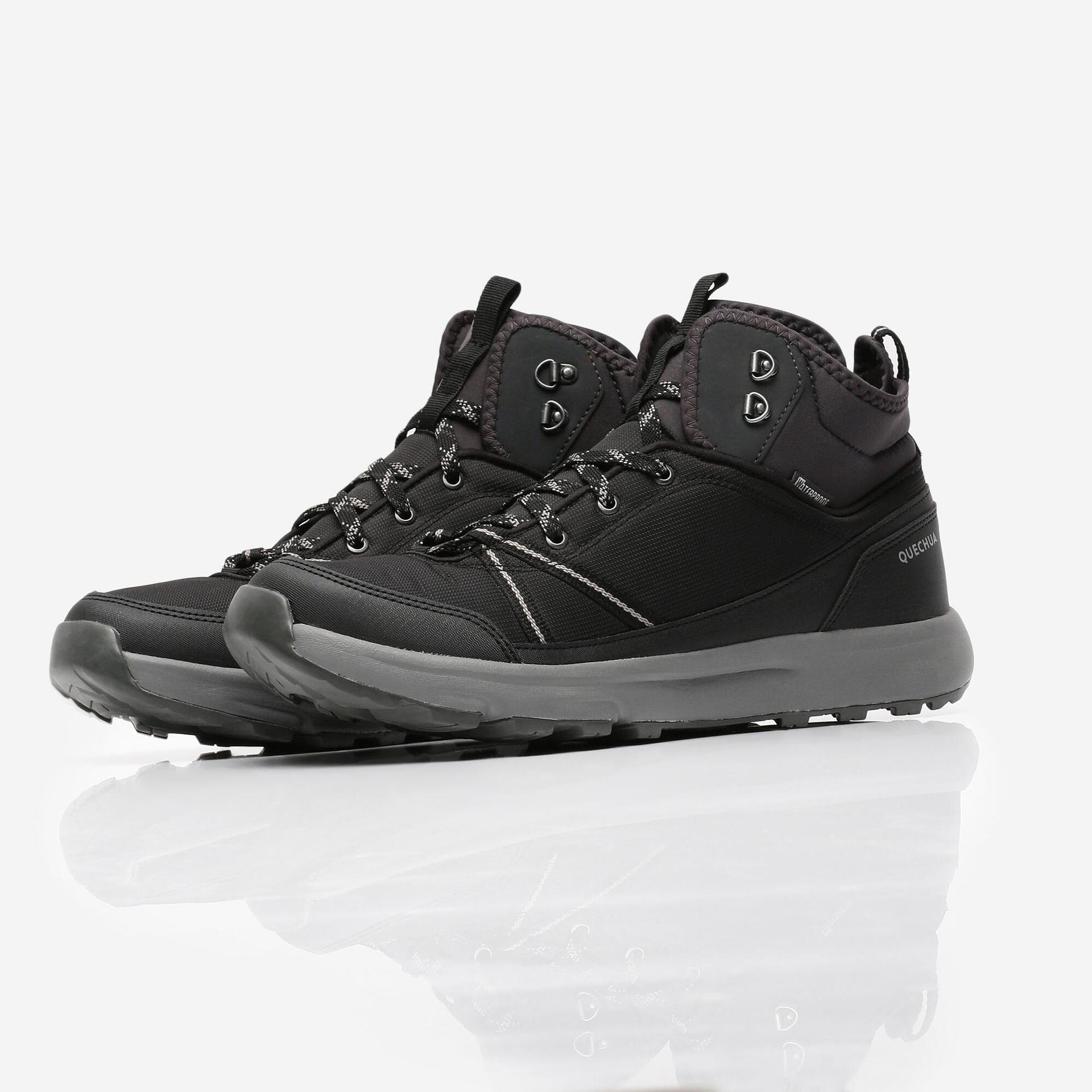 men water resistant mid ankle hiking shoes black - nh150