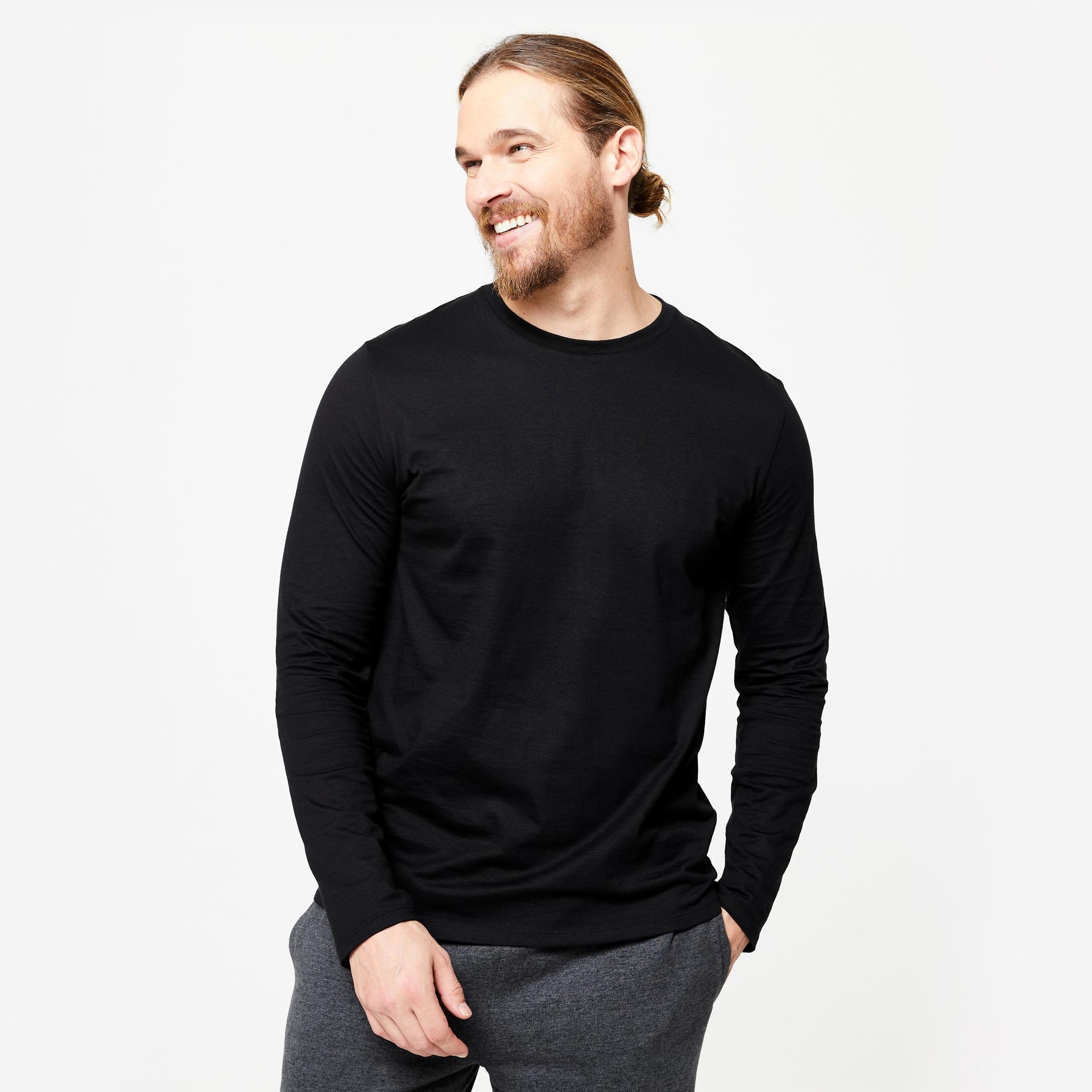 men tshirt long sleeve regular fit 100 for gym-black