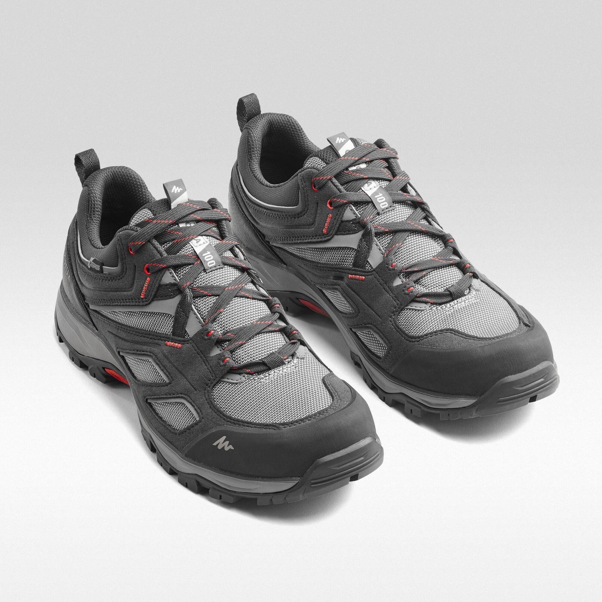 men low ankle waterproof hiking shoes with non-slip outsole grey - mh100