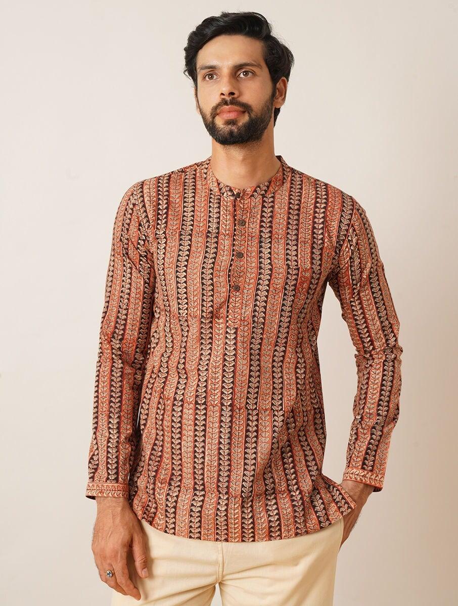 men multicolour cotton printed mandarin collar regular fit kurta