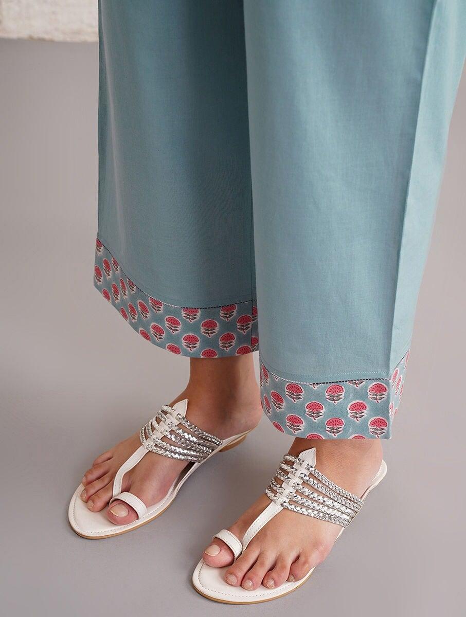 women blue cotton ankle length palazzo