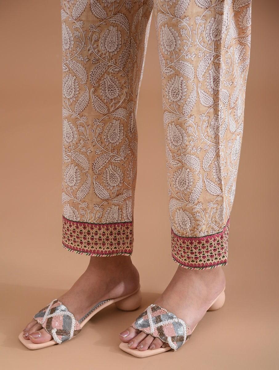 women multicolour cotton block print ankle length palazzo