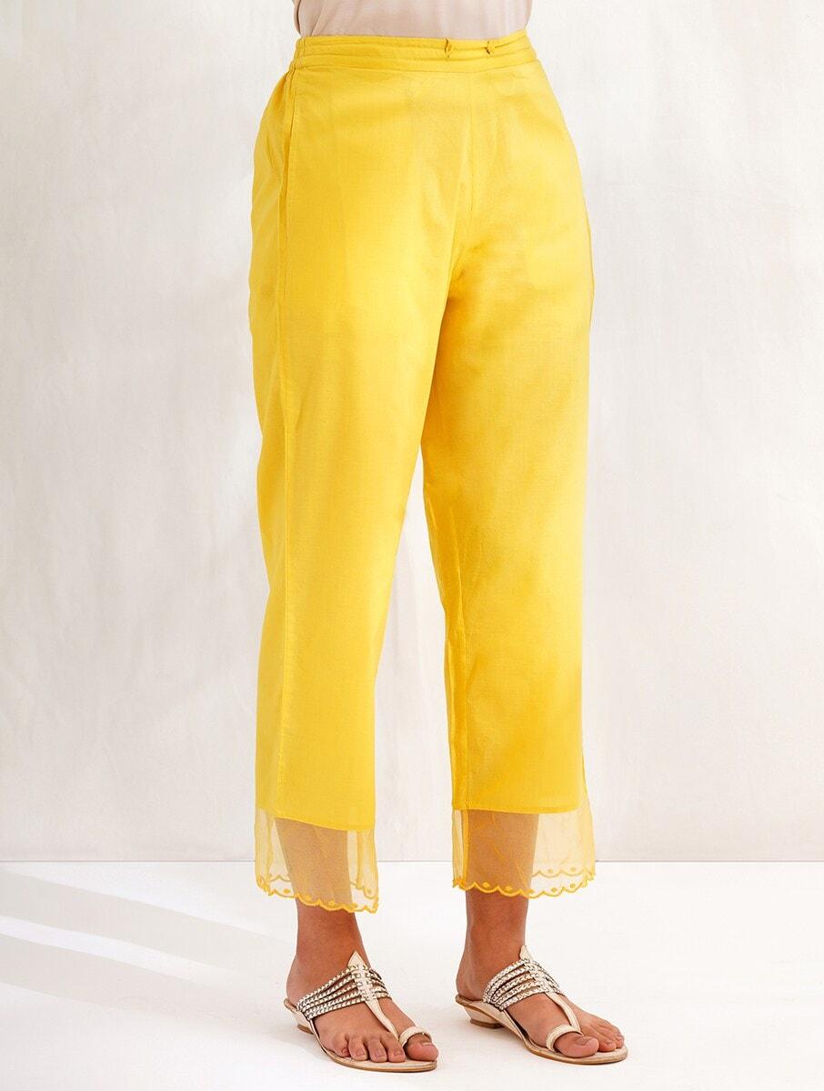 women yellow cotton ankle length palazzo