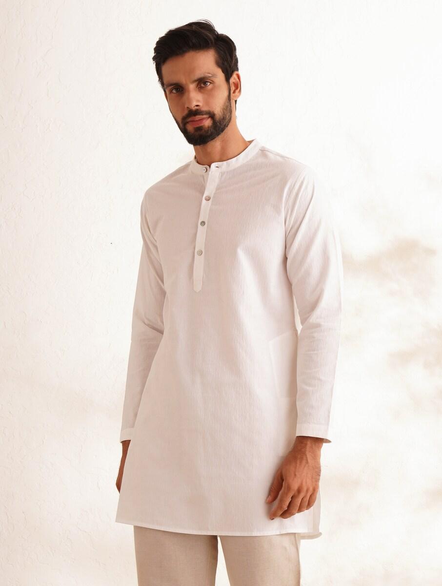 men off white_cream cotton mandarin collar straight fit kurta