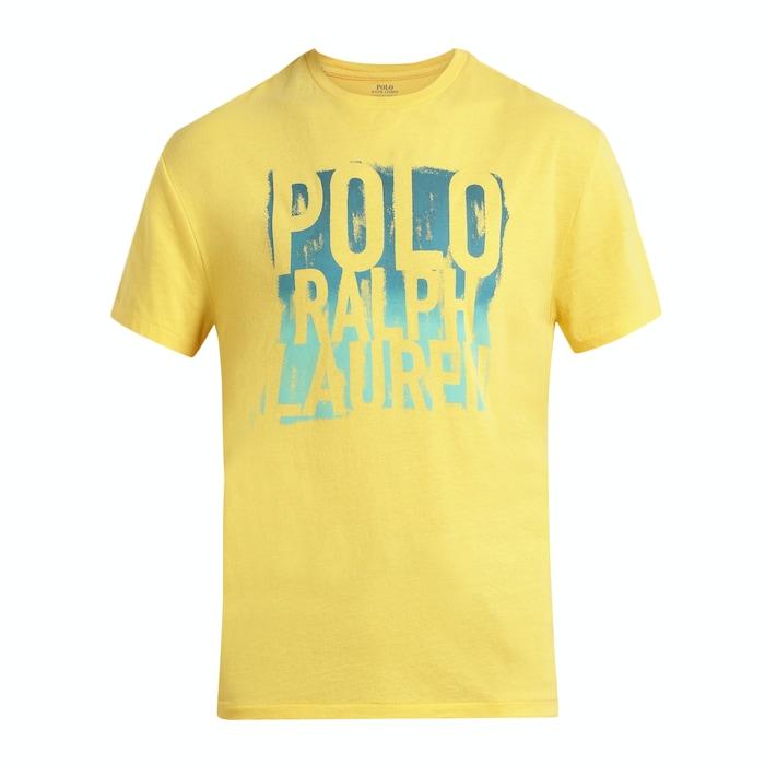 yellow crew neck print t shirt