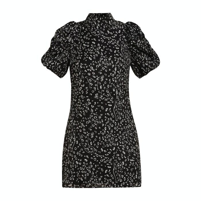 black printed puff sleeved dress