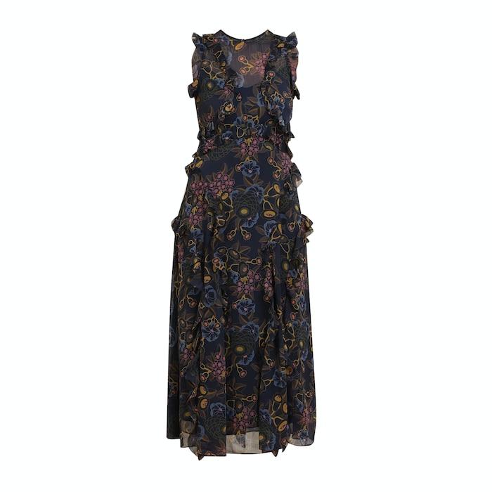 women navy waterfall midi dress