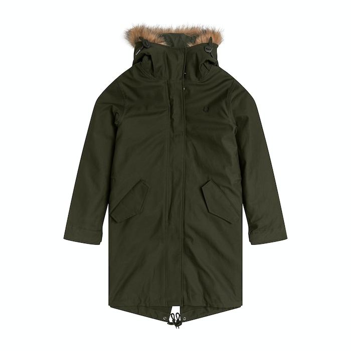 women olive hooded parka coat