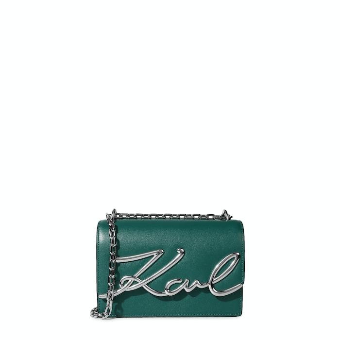 women green solid karl sign crossbody bag