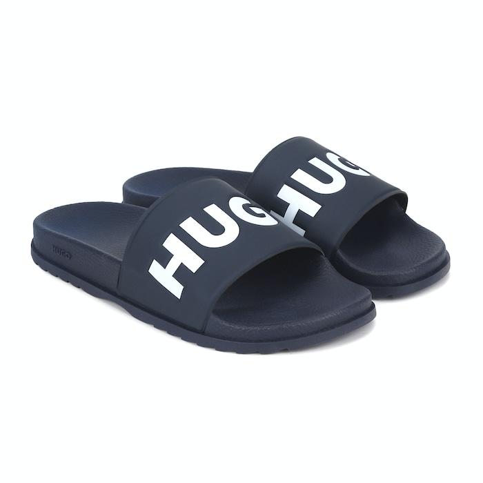 men dark blue hugo branding sliders