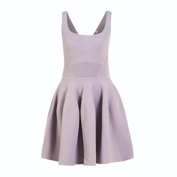 women lilac solid rib-knit skater dress