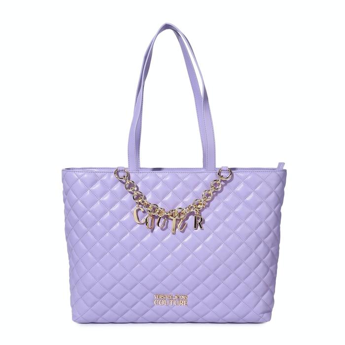 women purple quilted large tote bag