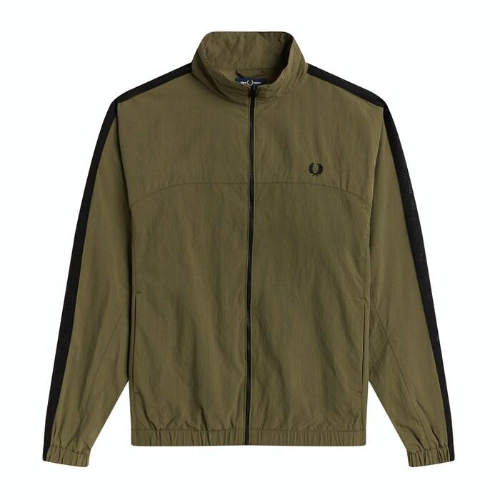 men olive tonal taping shell jacket