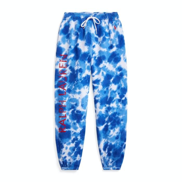 women blue logo tie-dye french terry sweatpant