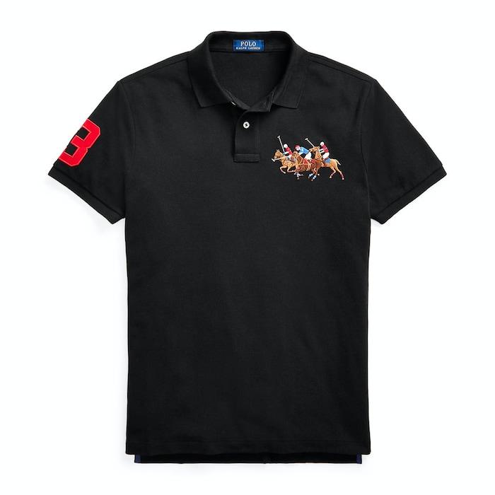 men black custom slim fit triple-pony polo