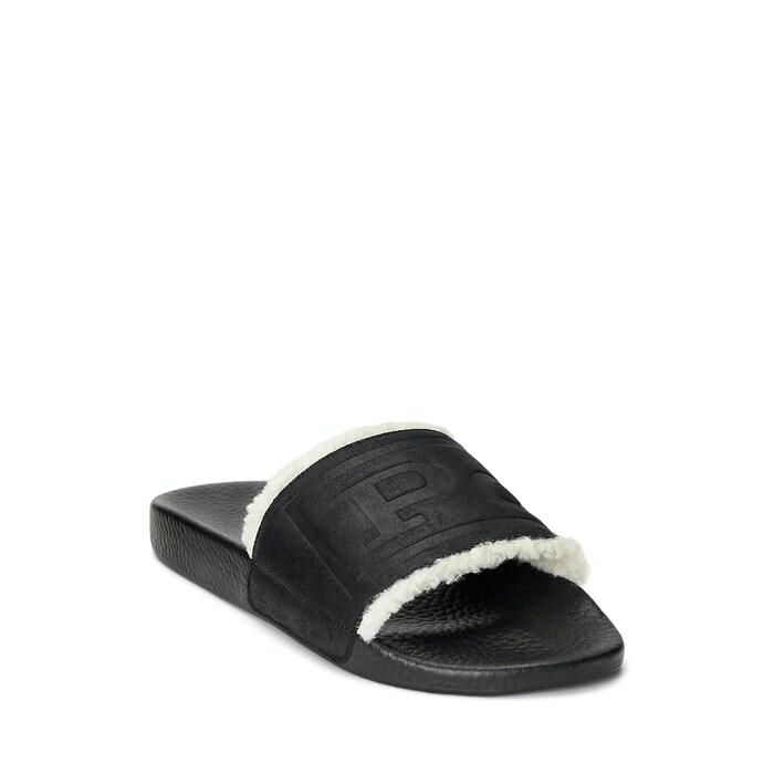 men black faux-shearling-lined suede slide