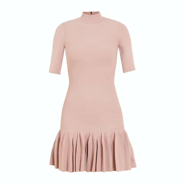 women pink solid skater dress