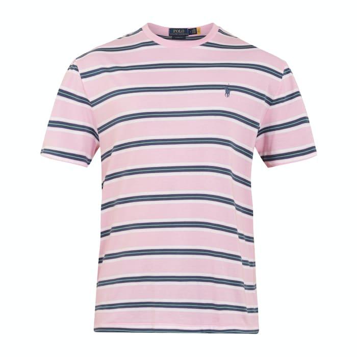 men pink horizontal striped jersey t-shirt