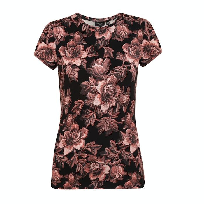 women black floral printed fitted t-shirt