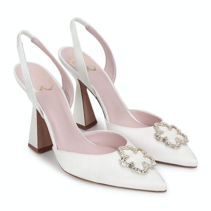 women cream magnolia embellished sling back court heels