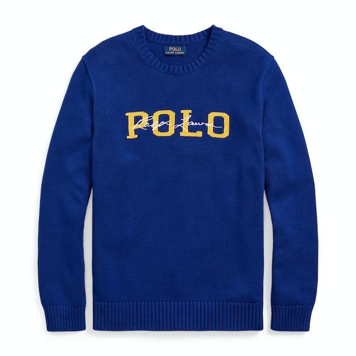 men royal blue logo cotton sweater