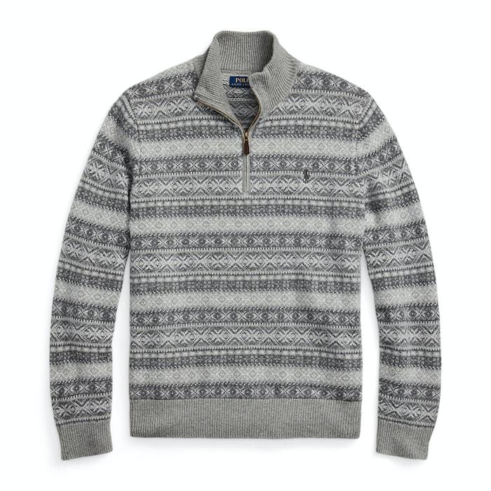 men grey fair isle wool-cashmere sweater