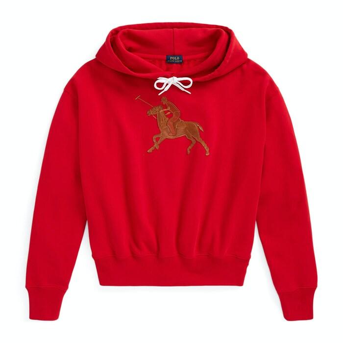 women red pony-applique french terry hoodie