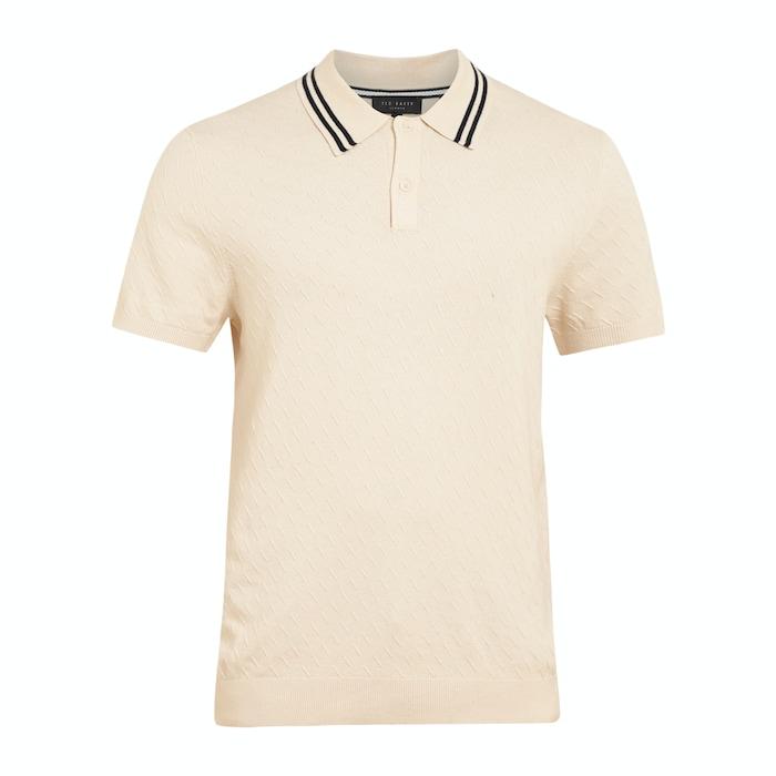 men off-white textured tipped collar polo