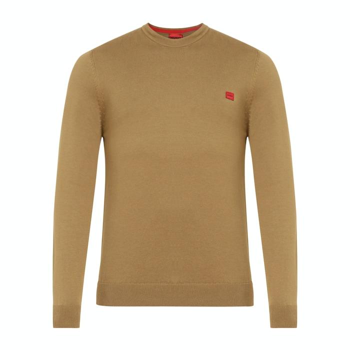 men beige solid chest red patch sweater