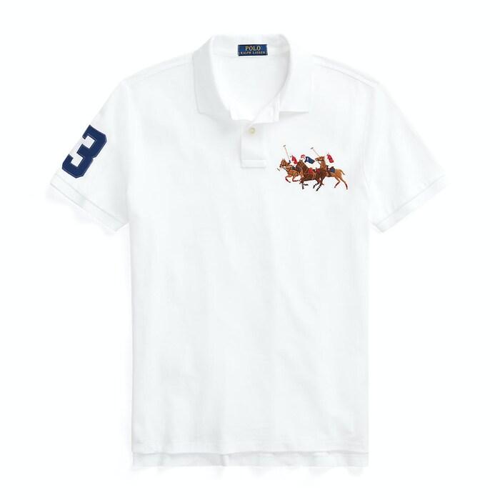 men white custom slim fit triple-pony polo