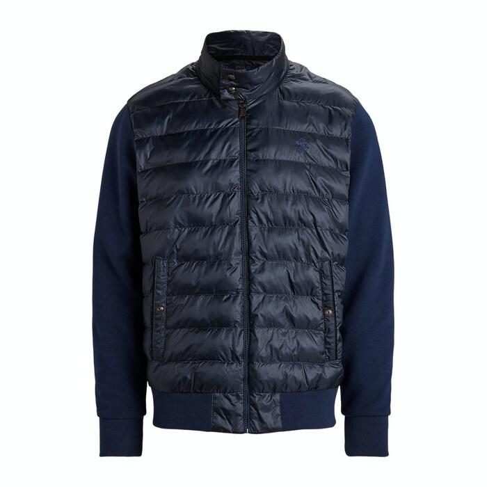 men navy herringbone-print hybrid jacket