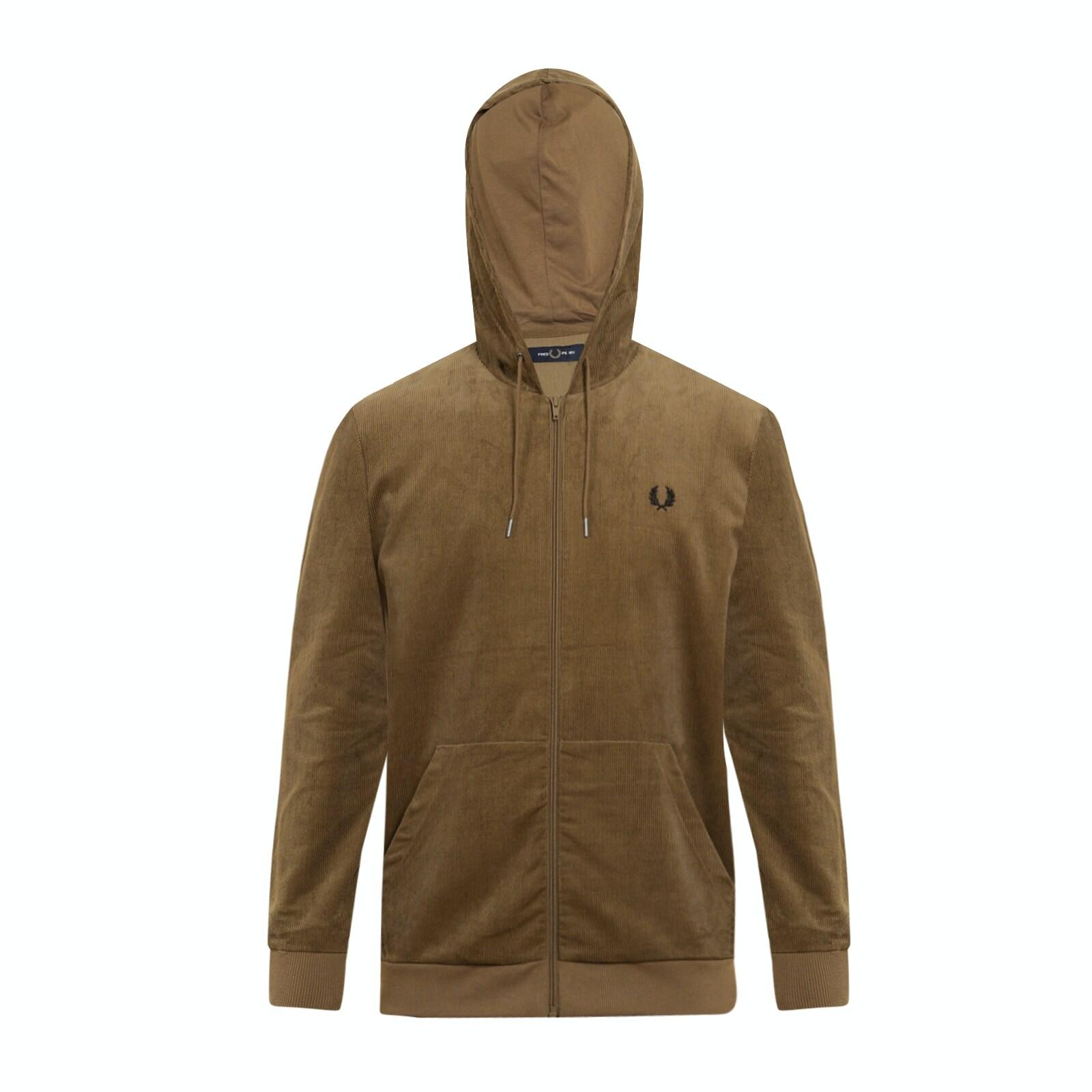 men brown corduroy hooded track jacket