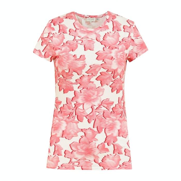 women cream all-over floral print t-shirt