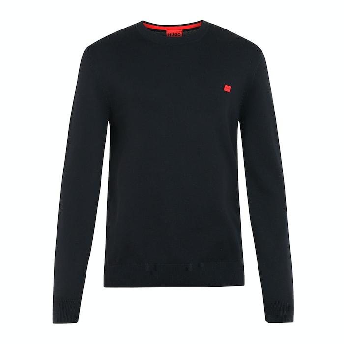 men navy solid chest red patch sweater