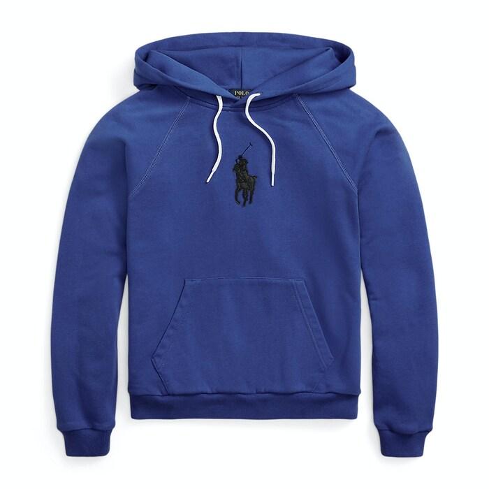 women blue big pony french terry hoodie