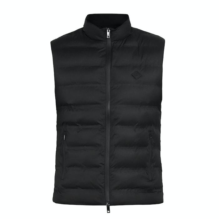 men black solid quilted sleeveless gilet