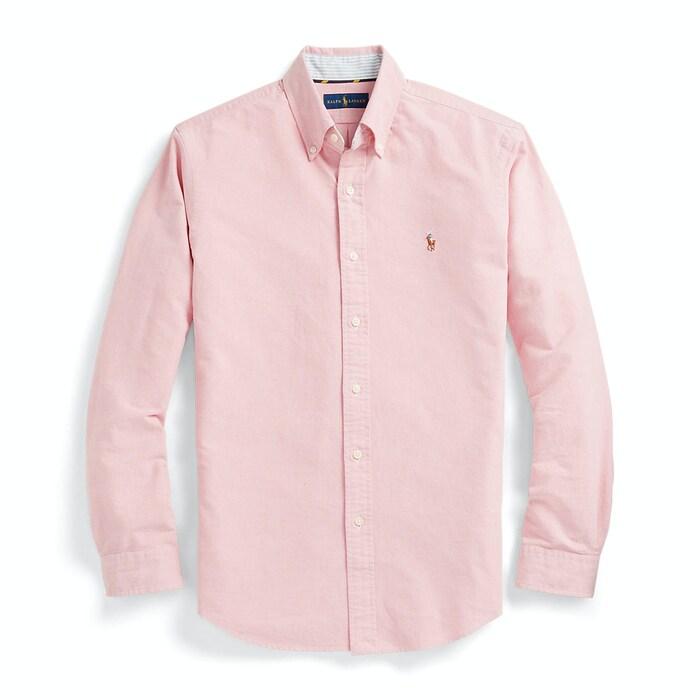 men pink custom fit oxford shirt