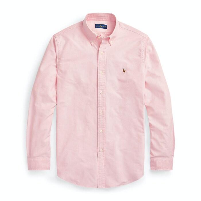 men pink custom fit oxford shirt