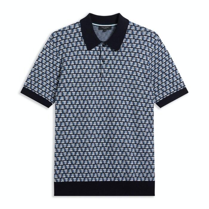 men blue short sleeve knitted polo