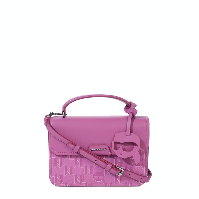 women pink monogram & karl doll flap crossbody bag