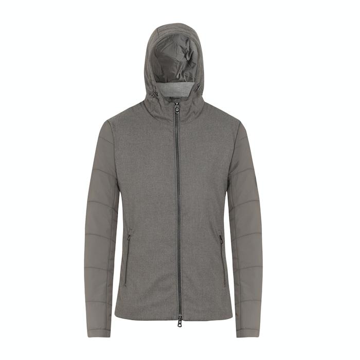 men grey melange hybrid puffer jacket