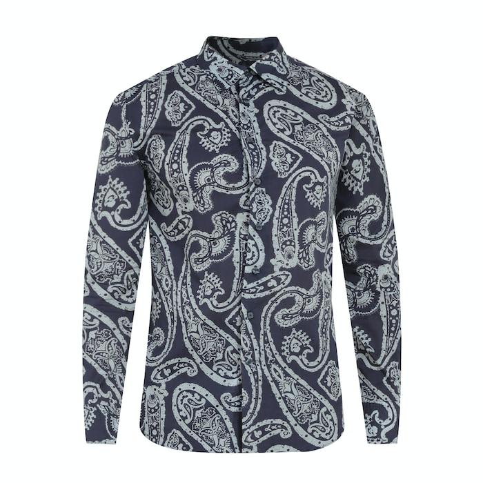 men navy all-over paisley print shirt