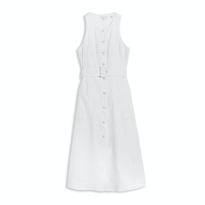 women white front-buttoned midi dress