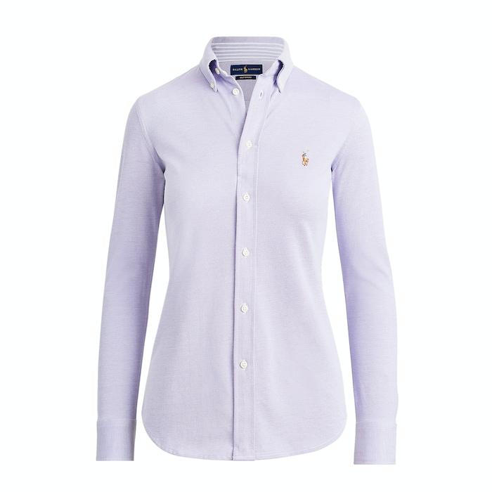 women purple knit cotton oxford shirt