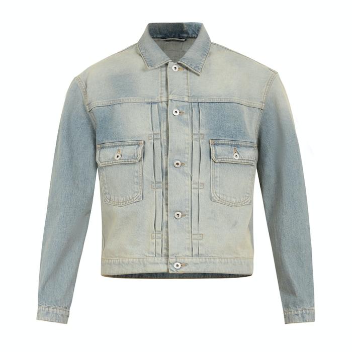 men blue stone bleach denim trucker jacket